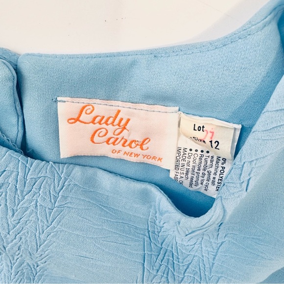 Vintage 70s Lady Carol 12 Blue Lightweight Sheer Blouson Midi Dress 3/4 Sleeve - Picture 6 of 10